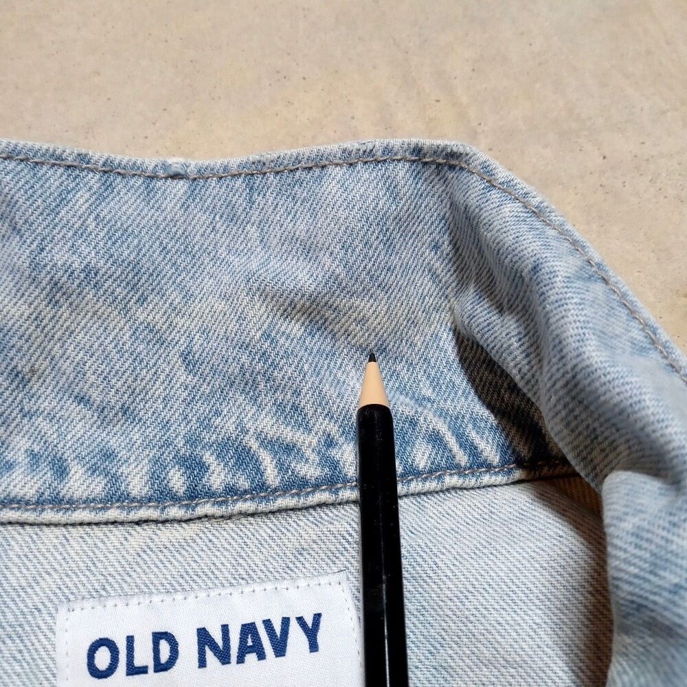 Old Navy Denim Jacket Women XXL Cropped Trucker Biker Grunge Light Wash Jean - Picture 4 of 11